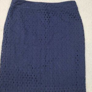 EUC Plus Size Talbots Woman Petites Navy Cotton Eyelet Skirt Size 18W